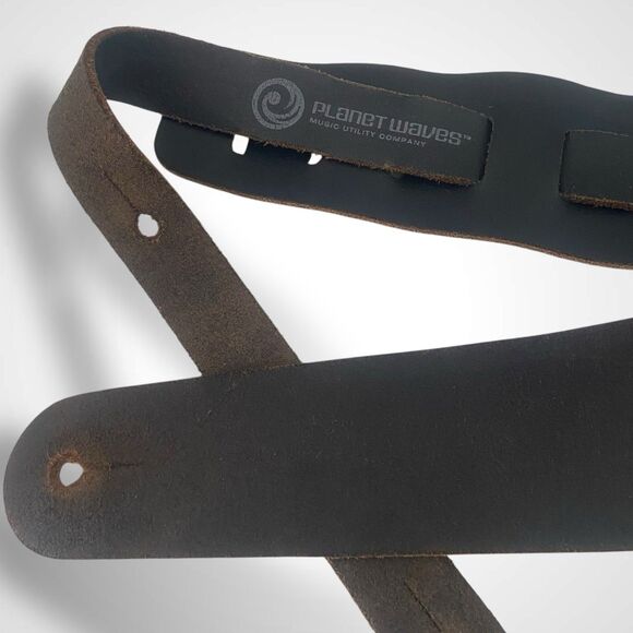 Planet Waves Classic Genuine Leather Guitar Strap Brown 2.5" Wide - Picture 2 of 7